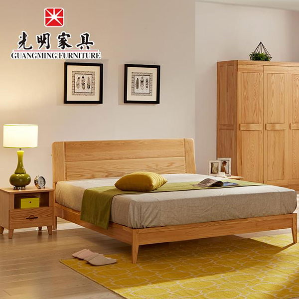 全实木床1.8红橡木床 北欧现代简约实木双人床 卧室实木床 WX3-1523
